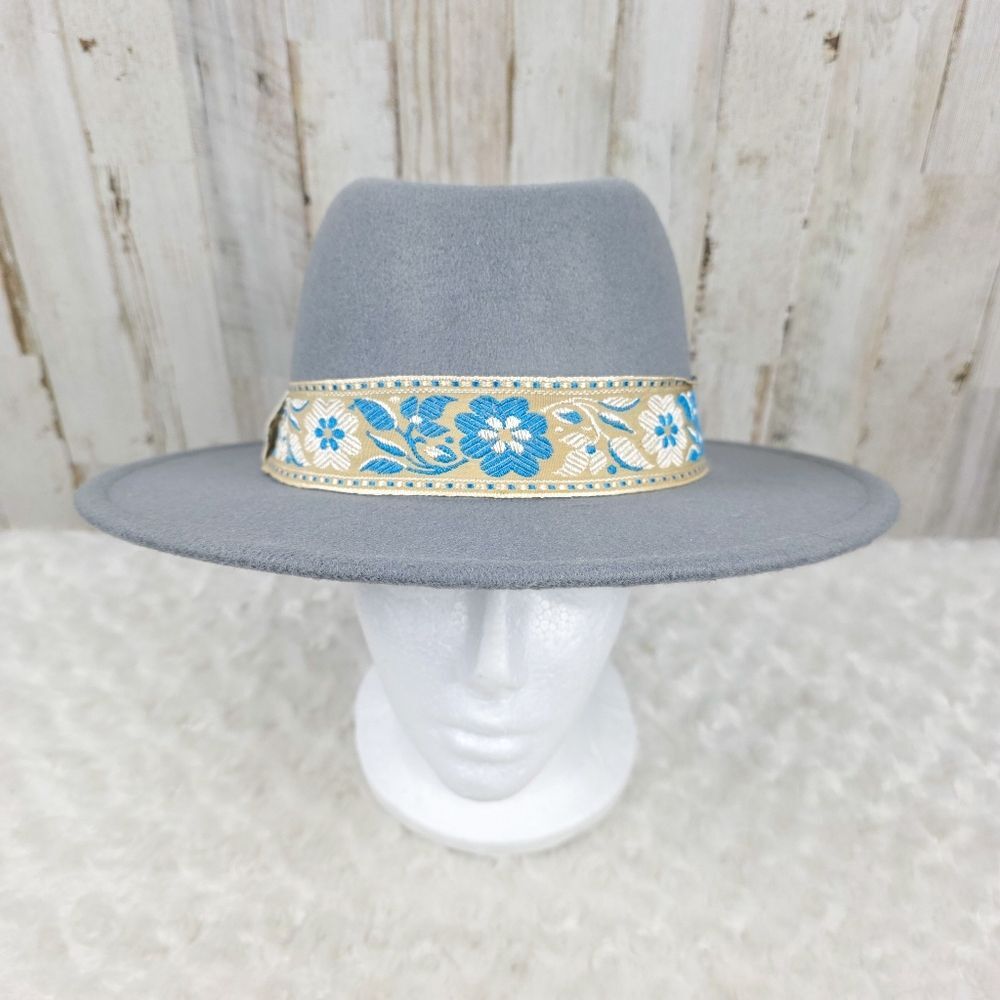 Gray Felt Fedora Wide Band Hat